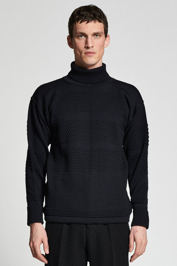 Fisherman Knitted Sweater - Navy Blue